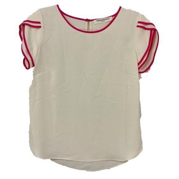 Amanda Uprichard Blouse W/ Pink Trimmed Flutter Sleeves - Picture 1 of 4
